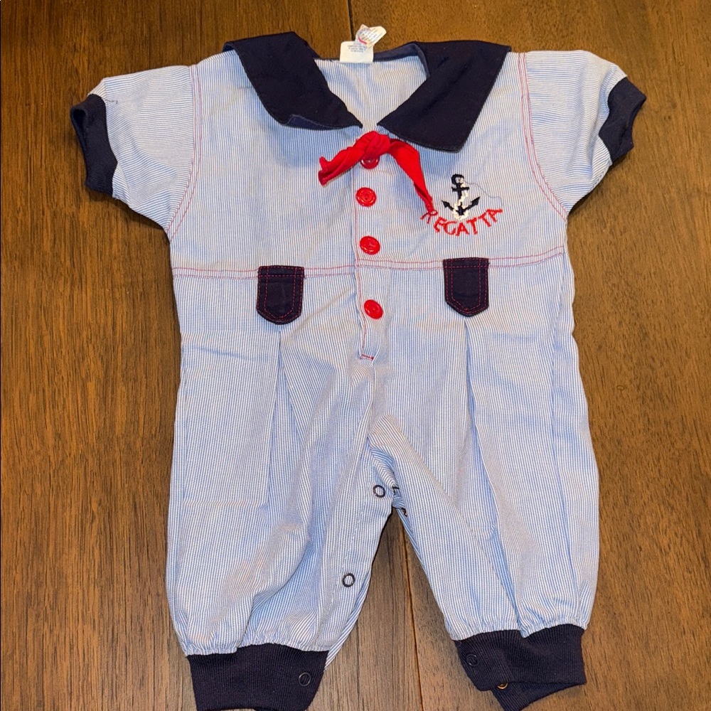 Vintage “Regatta” Nautical Anchor Baby Boy Outfit with Hat, 3-6 Months - Picture 5 of 7